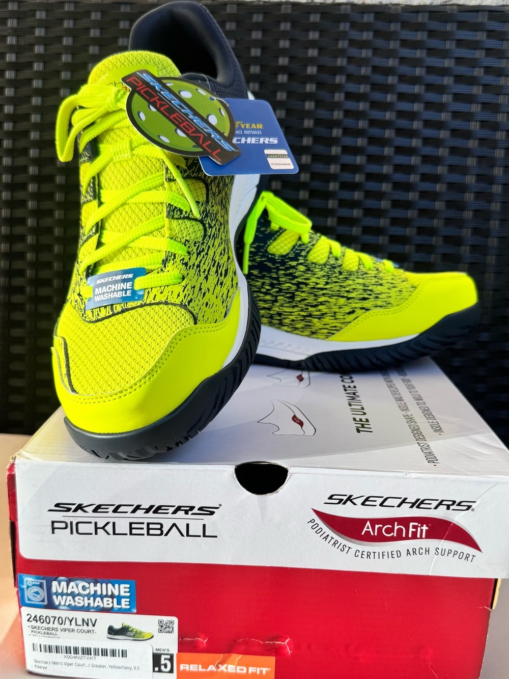 Skechers Arch Fit Neon Yellow & Navy Athletic Pickleball Shoes